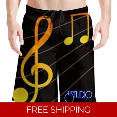 Le Studio Treble Clef Gold Beach Shorts